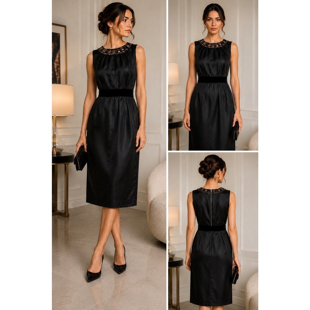 D&G Dolce & Gabbana Black Silk Embellished Cocktail Midi Dress IT44 US8